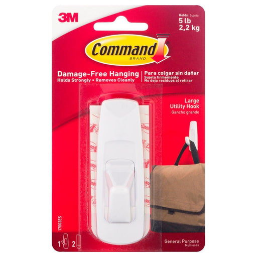 Command Command Large Utility Hook, White, 1 Hook & 2 Strips – Damage-Free Wall Hanging, Holds up to 5 lbs Utility Hooks Lavender