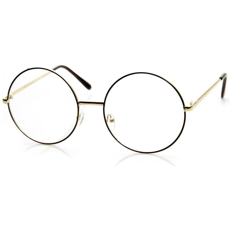 zeroUV 1920's Vintage Era Large Round Metal Clear Lens Glasses 8714 Glasses White Smoke Black Gold