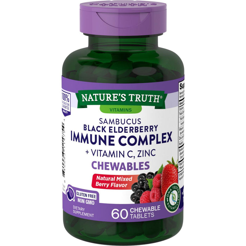 Nature's Truth Nature's Truth Sambucus Black Elderberry Immune Complex Plus Vitamin C & Zinc, Natural Mixed Berry, 60 Chewable Tablets Vitamins & Supplements White Smoke