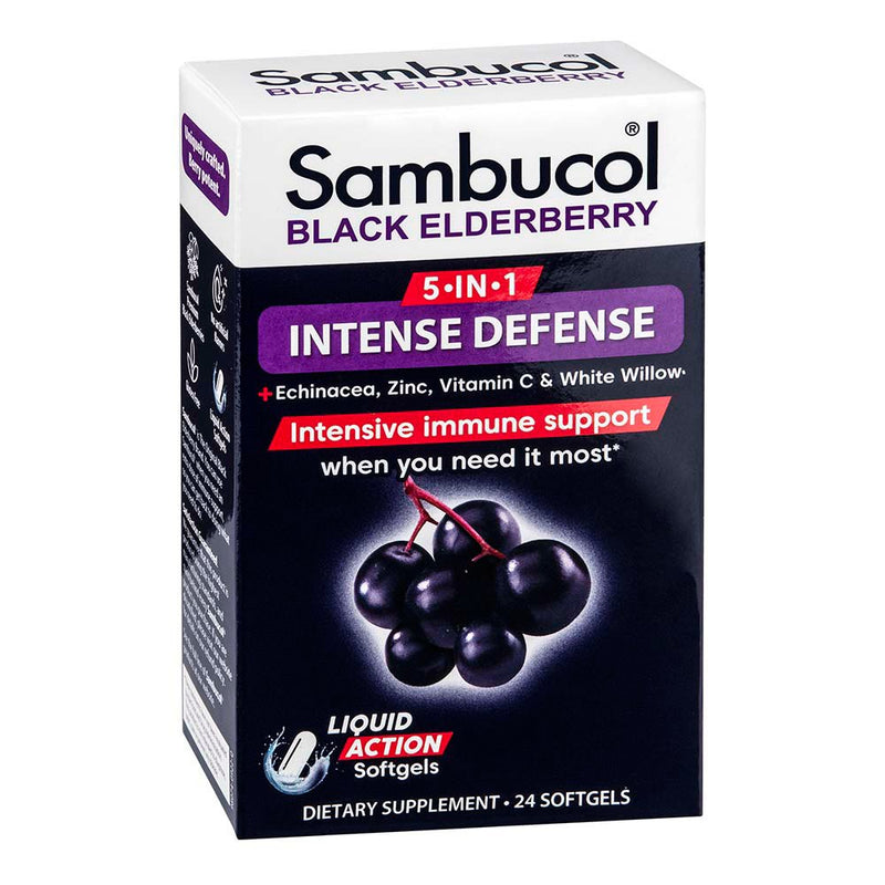 Sambucol Sambucol 5-In-1 Intense Defense + Echinacea, Zinc, Vitamin C & White Willow, Black Elderberry, 24 Softgels Vitamins & Supplements Black