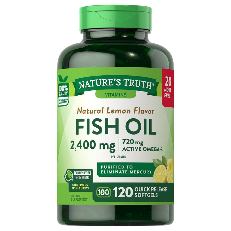 Nature's Truth Nature's Truth Fish Oil, 2400 Mg, Quick Release Softgels, Natural Lemon Flavor Vitamins & Supplements White Smoke