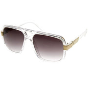 zeroUV Retro 1980's Fashion Disco Square Aviator Sunglasses 9260 Sunglasses White Smoke Clear Gold