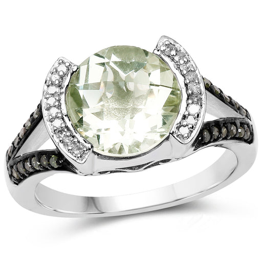 Bids.com 3.59 Carat Genuine Green Amethyst, Green Diamond & White Diamond .925 Sterling Silver Ring Rings White Smoke size 7.00,size 8.00,size 6.00,size 9.00,size 5.00,size 10.00