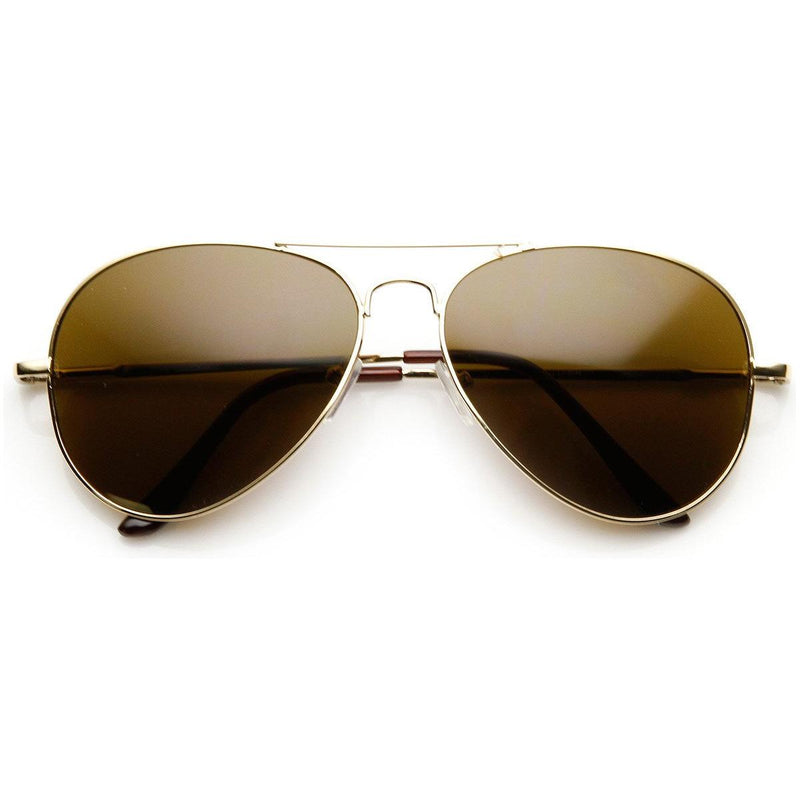 zeroUV Large Premium Metal Aviator Sunglasses W/ Spring Temples 1377 Sunglasses White Smoke Gold Brown