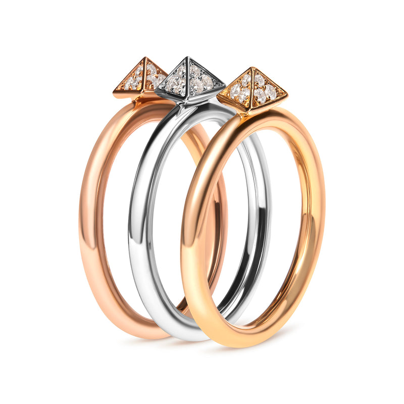 Bids.com 14K Tri Color Gold 1/3 Cttw Diamond Pyramid Stackable Band Ring Set (G-H Color, SI1-SI2 Clarity) - Size 7 Rings White Smoke 7 / YellowWhiteRose.Gold