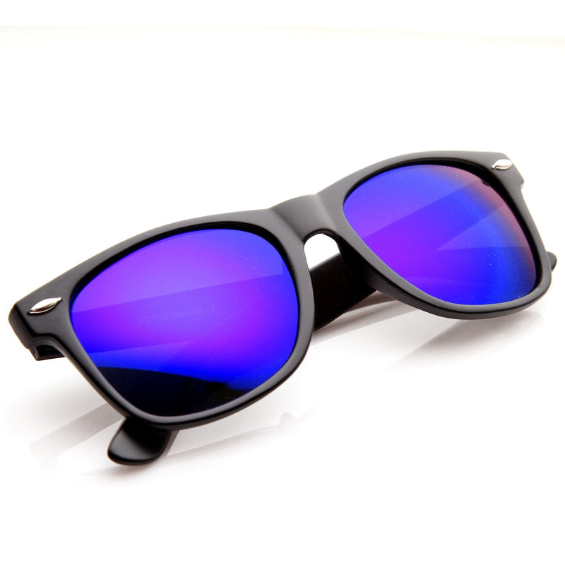 zeroUV Retro Matte Black Horned Rim Flash Colored Lens Sunglasses 58mm 8025 Sunglasses White Smoke Black Purple