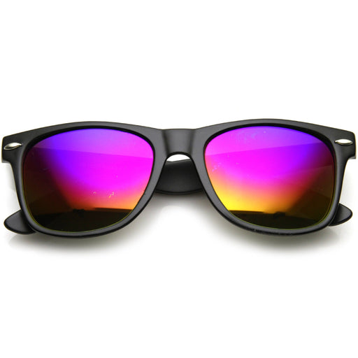 zeroUV Retro Matte Black Horned Rim Flash Colored Lens Sunglasses 58mm 8025 Sunglasses White Smoke Black Fire,Black Green,Black Ice,Black Magenta,Black Midnight,Black Mirror,Black Purple,Black Rainbow,Black Sun,White Rainbow