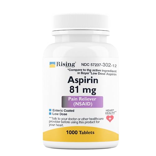 Rising Rising Health Pain Relief - Low Dose Aspirin 81mg For Adults - Compared To Bayers - Enteric Coated Low Strength Aspirin Tablets - Pain Reliever For Minor Aches And Pains - Made In USA Health Care White Smoke
