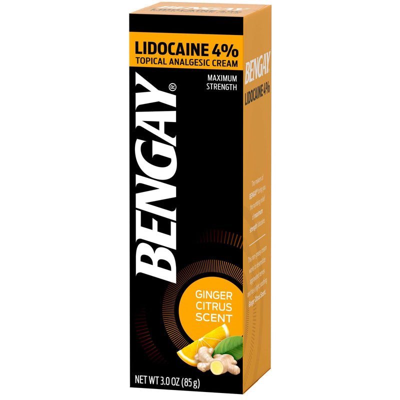 Bengay Bengay Lidocaine 4% Maximum Strength Ginger Citrus Scent Topical Analgesic Cream 3 Oz Medicine & Drugs Black