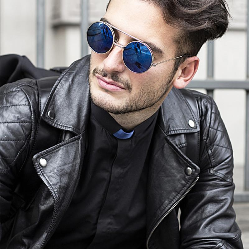 zeroUV Steampunk Mirrored Lens Round Circle Flip Up Frame Sunglasses 8794 Sunglasses Black Black Blue Revo,Silver Blue Revo,Gold Midnight,Gold Purple,Gold Blue