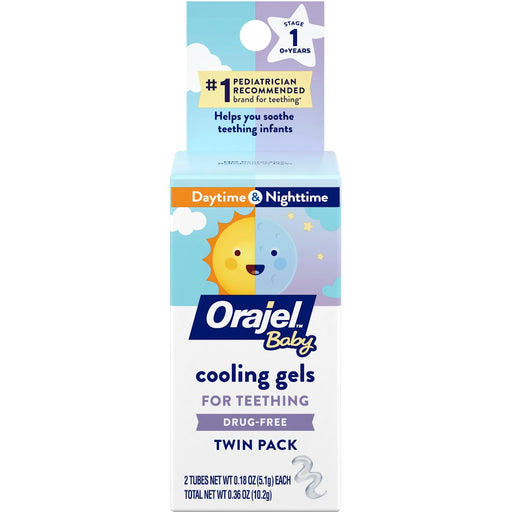 Orajel Orajel Baby Twin Pack Daytime & Nighttime Non Medicated Cooling Gel For Teething 2 0.18 Oz Tubes Baby & Toddler White Smoke