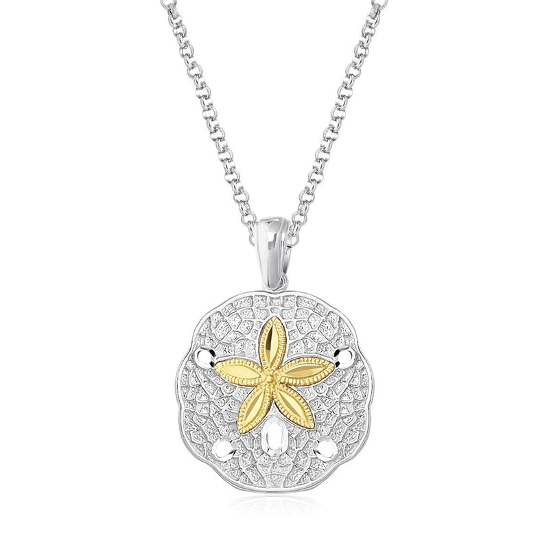 Bids.com Designer Sterling Silver and 14k Yellow Gold Sand Dollar Pendant Pendants White Smoke Yellow Gold & Sterling Silver
