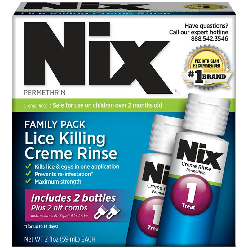 Nix Nix Lice Killing Creme Rinse Family Pack, 2 Bottles (2 fl oz each) with Nit Combs Hair Care White Smoke