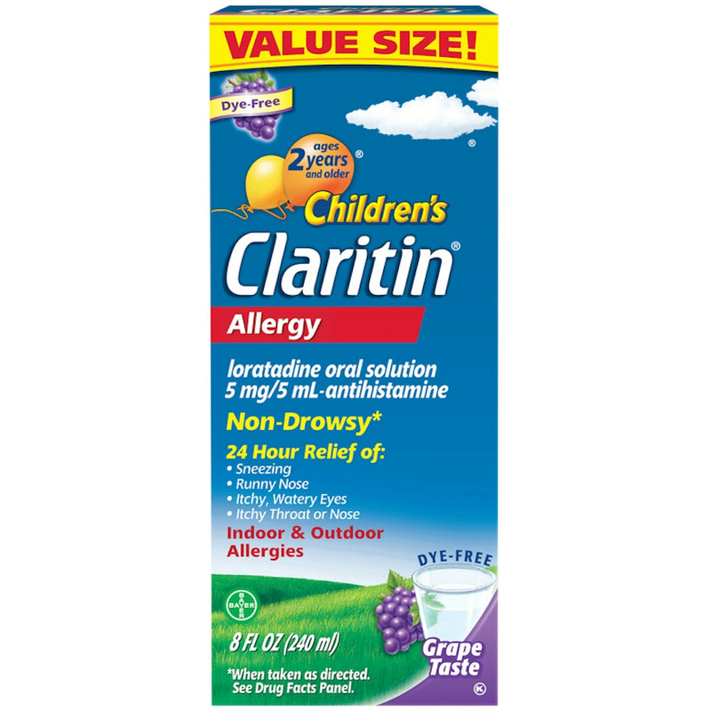 Claritin Claritin Indoor & Outdoor Allergies, Non Drowsy, 5 Mg, Grape Taste, Ages 2 Years And Older, Value Size 8 Fl Oz Medicine & Drugs Dark Cyan