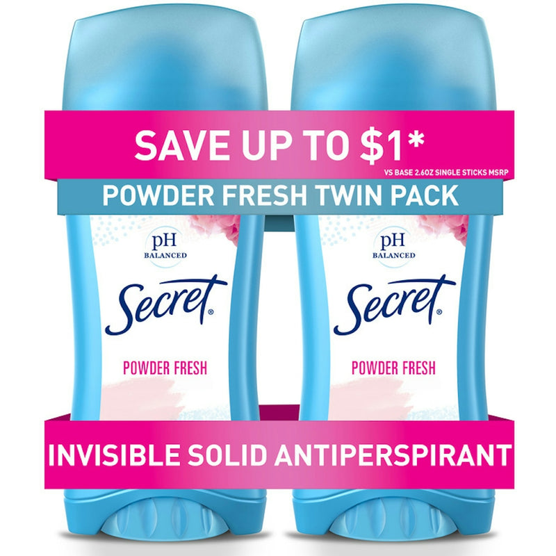 Secret Secret Invisible Solid Antiperspirant And Deodorant, Powder Fresh, Twin Pack, 2.6 Oz. Each Deodorant White Smoke