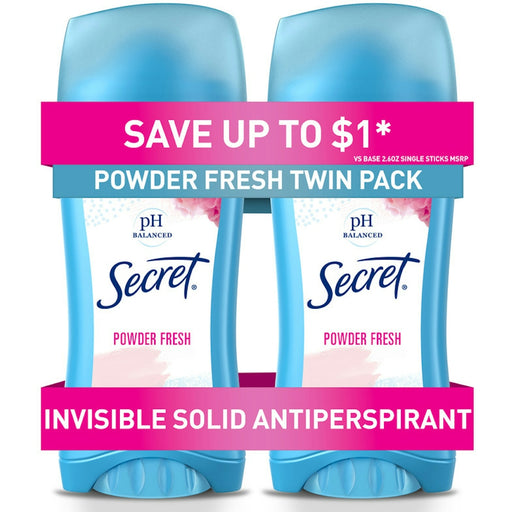 Secret Secret Invisible Solid Antiperspirant And Deodorant, Powder Fresh, Twin Pack, 2.6 Oz. Each Deodorant White Smoke