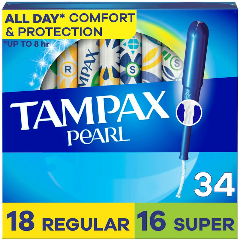 Tampax Tampax Pearl Tampons, Regular/Super Absorbency With Leak Guard Braid, Duo Pack, Unscented Tampons Deep Sky Blue