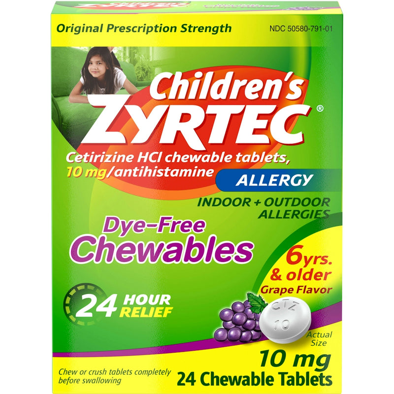 Zyrtec Zyrtec Allergy, Original Prescription Strength, 10 Mg, Chewable Tablets, Grape Flavor, Children's Health & Beauty Light Goldenrod