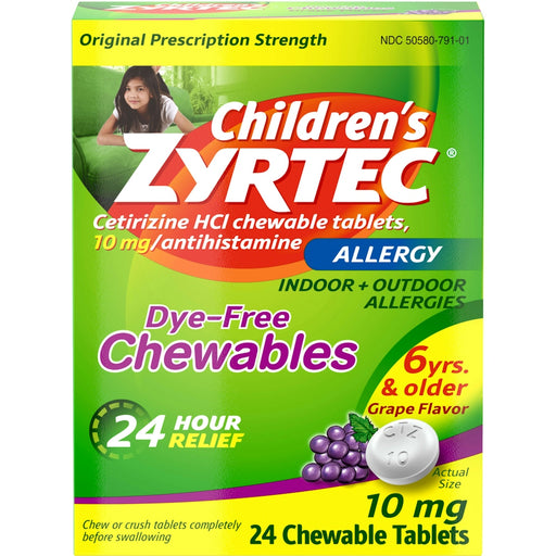 Zyrtec Zyrtec Allergy, Original Prescription Strength, 10 Mg, Chewable Tablets, Grape Flavor, Children's Health & Beauty Light Goldenrod