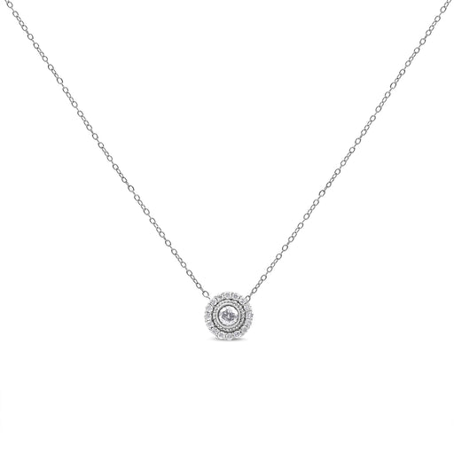 Bids.com .925 Sterling Silver 1/2 Cttw Round Diamond Halo Circle Pendant 18" Necklace (I-J Color, I2-I3 Clarity) Necklaces White Smoke White.Sterling Silver / 18
