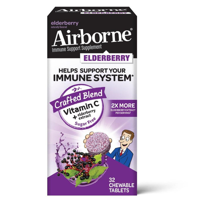 Airborne Airborne Vitamin C + Elderberry Immune Support Chewable Tablets Vitamins & Supplements White Smoke