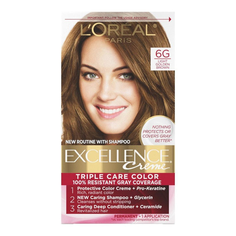 Excellence Excellence L'Oreal Paris Triple Protection Permanent Hair Color - 6.3 Fl Oz - 6G Light Golden Brown - 1 Kit Hair Color Dark Olive Green