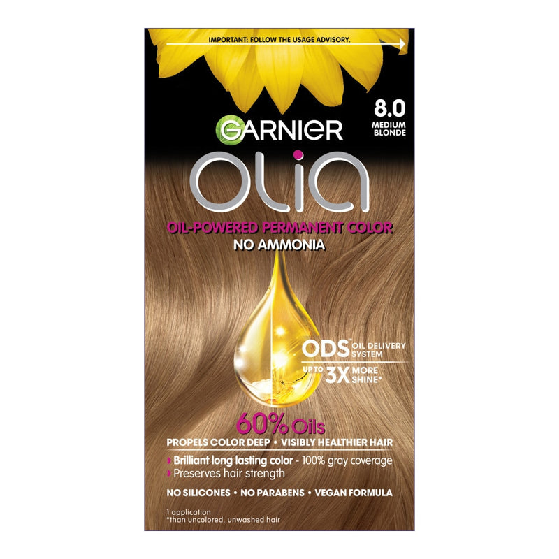 Garnier Garnier Olia Oil Powered Permanent Hair Color - 8.0 Medium Blonde Hair Color Black