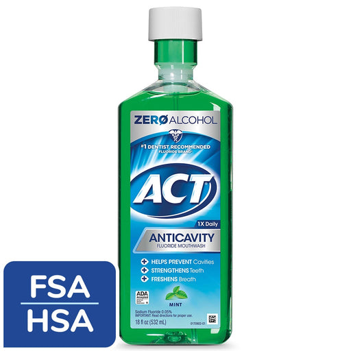 ACT ACT Mouthwash, Fluoride, Anticavity, Zero Alcohol, Mint 18 Fl Oz Mouthwash White Smoke
