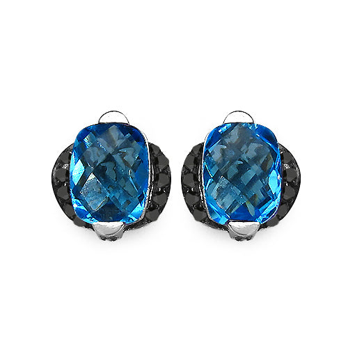 Bids.com 3.74 Carat Genuine Blue Topaz & Black Diamond .925 Sterling Silver Earrings Earrings White Smoke