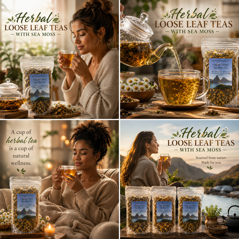 MG Windward Trading LLC Premium Irish Sea Moss Herbal Teas Sea Moss Tea Tan Egyptian Lemongrass,Chamomile,Chai,Mango,Pomegranite Green Tea,Turmeric Golden Chai,Raspberry,Moroccan Mint