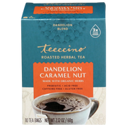 Teeccino Dandelion Caramel Nut Roasted Herbal Tea Herbal Tea Steel Blue 25 tea bags,10 tea bags,50ct loose tagless tea bags