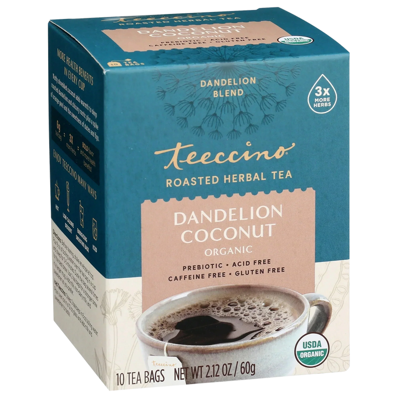 Teeccino Dandelion Coconut Roasted Herbal Tea Herbal Tea Steel Blue 25 tea bags,10 tea bags
