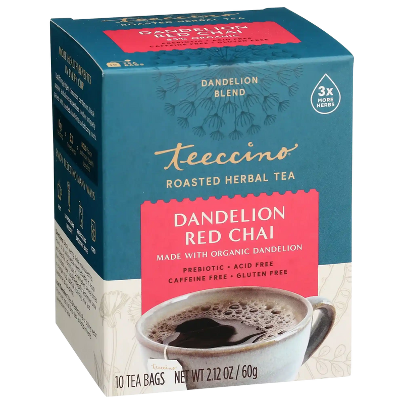 Teeccino Dandelion Red Chai Roasted Herbal Tea Herbal Tea Steel Blue 10 tea bags