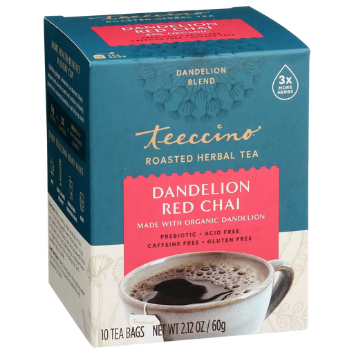 Teeccino Dandelion Red Chai Roasted Herbal Tea Herbal Tea Steel Blue 10 tea bags