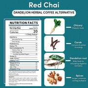 Teeccino Dandelion Red Chai Herbal Coffee Herbal Coffee White Smoke 10 ounce ground,Trial Size