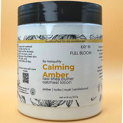 Kay in Full Bloom Calming Amber Sensitive Skin Lotion Dark Gray Jar