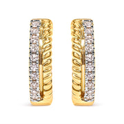Bids.com 10K Yellow Gold 1/10 Cttw Diamond and Rope Twist Huggy Hoop Earrings (H-I Color, I1-I2 Clarity) Earrings White Smoke Yellow.Gold / 0.1