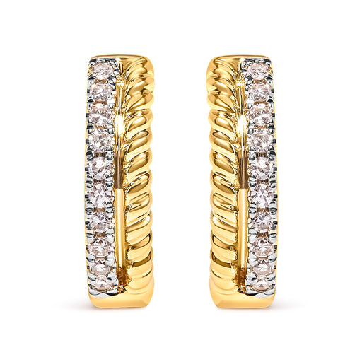 Bids.com 10K Yellow Gold 1/10 Cttw Diamond and Rope Twist Huggy Hoop Earrings (H-I Color, I1-I2 Clarity) Earrings White Smoke Yellow.Gold / 0.1