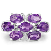 Bids.com 3.05 Carat Genuine  Amethyst and White Topaz .925 Sterling Silver Ring Rings White Smoke size 7.00,size 6.00,size 8.00,size 5.00,size 9.00