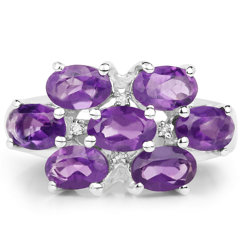 Bids.com 3.05 Carat Genuine  Amethyst and White Topaz .925 Sterling Silver Ring Rings White Smoke size 7.00,size 6.00,size 8.00,size 5.00,size 9.00