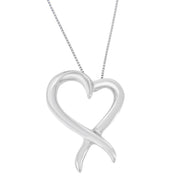 Bids.com .925 Sterling Silver Open Heart-Shaped Awareness Ribbon Pendant Necklace Necklaces White Smoke White.Sterling Silver / 18
