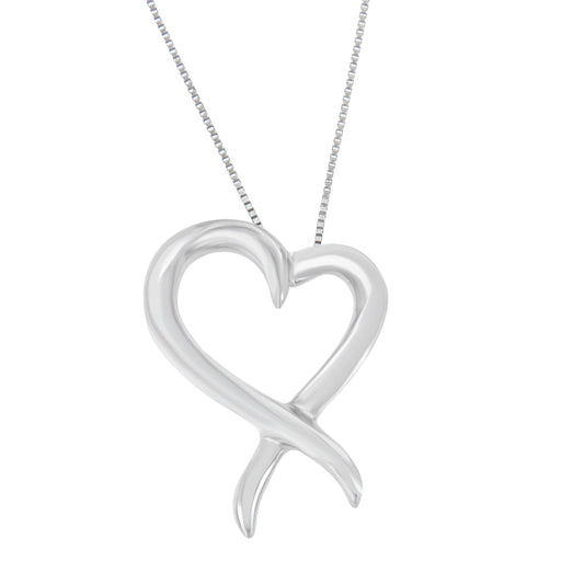 Bids.com .925 Sterling Silver Open Heart-Shaped Awareness Ribbon Pendant Necklace Necklaces White Smoke White.Sterling Silver / 18