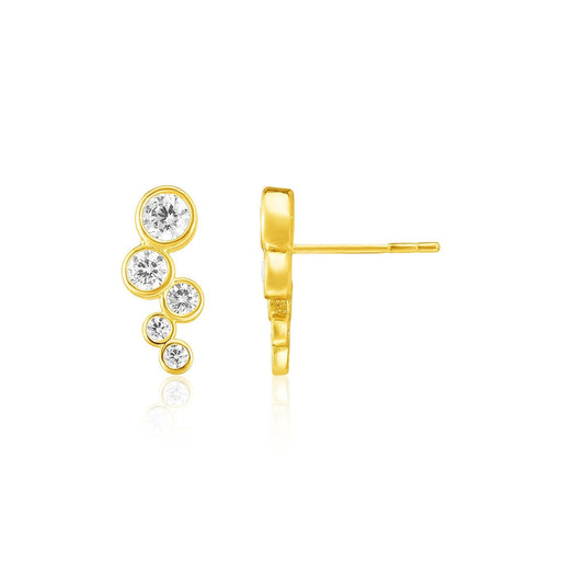 Bids.com 14k Yellow Gold Climber Post Earrings with Circles and Cubic Zirconias Earrings White Smoke Yellow Gold