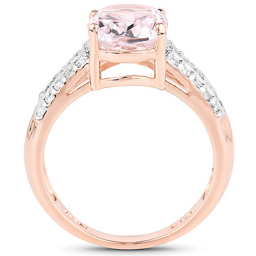 Bids.com 14K Rose Gold Plated 3.27 Carat Genuine Kunzite Oval and White Zircon .925 Sterling Silver Ring Ring Rings White Smoke size 6.00,size 7.00,size 8.00,size 5.00,size 9.00