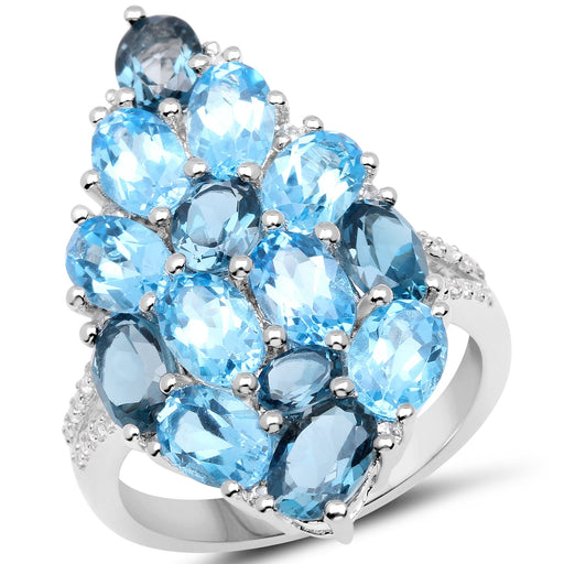 Bids.com 6.69 Carat Genuine Swiss Blue Topaz, London Blue Topaz and White Zircon .925 Sterling Silver Ring Rings White Smoke size 6.00,size 8.00,size 7.00,size 5.00,size 9.00,size 10.00
