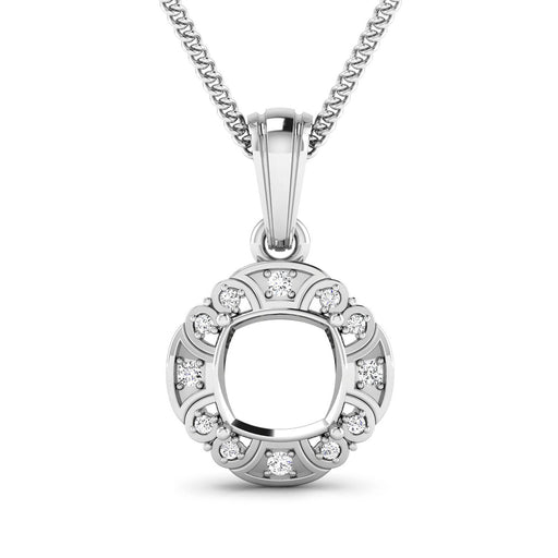 Bids.com 0.09 Carat Genuine White Diamond 14K White Gold Semi Mount Pendant - holds 8x8mm Cushion Gemstone Pendants White Smoke