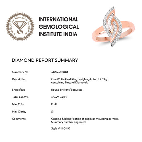 Bids.com 0.29 Carat Genuine White Diamond 14K Rose Gold Ring (E-F Color, SI1-SI2 Clarity) Rings White Smoke size 7.50,size 7.00