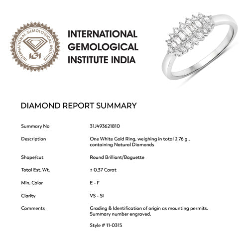 Bids.com 0.37 Carat Genuine White Diamond 14K White Gold Ring (E-F Color, VS-SI Clarity) Rings White Smoke size 8.00