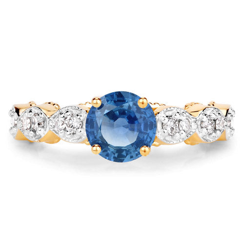Bids.com 1.27 Carat Genuine Blue Sapphire and White Diamond 14K Yellow Gold Ring Rings White Smoke size 7.00