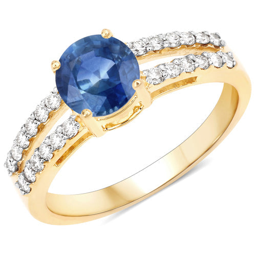 Bids.com 1.29 Carat Genuine Blue Sapphire and White Diamond 14K Yellow Gold Ring Rings White Smoke size 7.00
